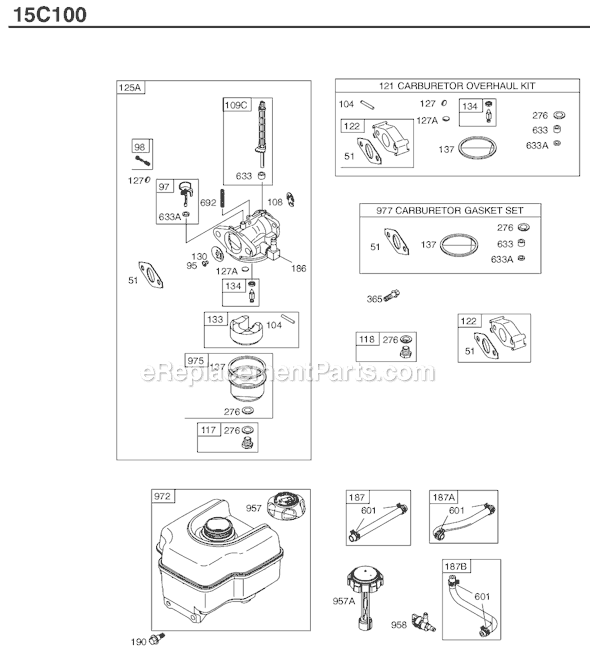 Page C Diagram and Parts List for 15C100SERIES 0111-0939 Briggs and Stratton Engine